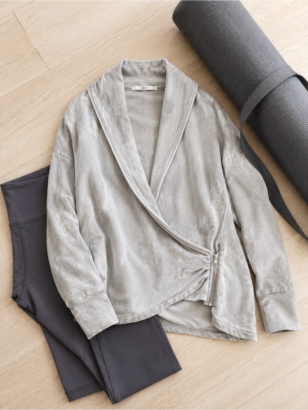 Hooded Activewear Yoga Wrap Jacket Mineral Wash Gray